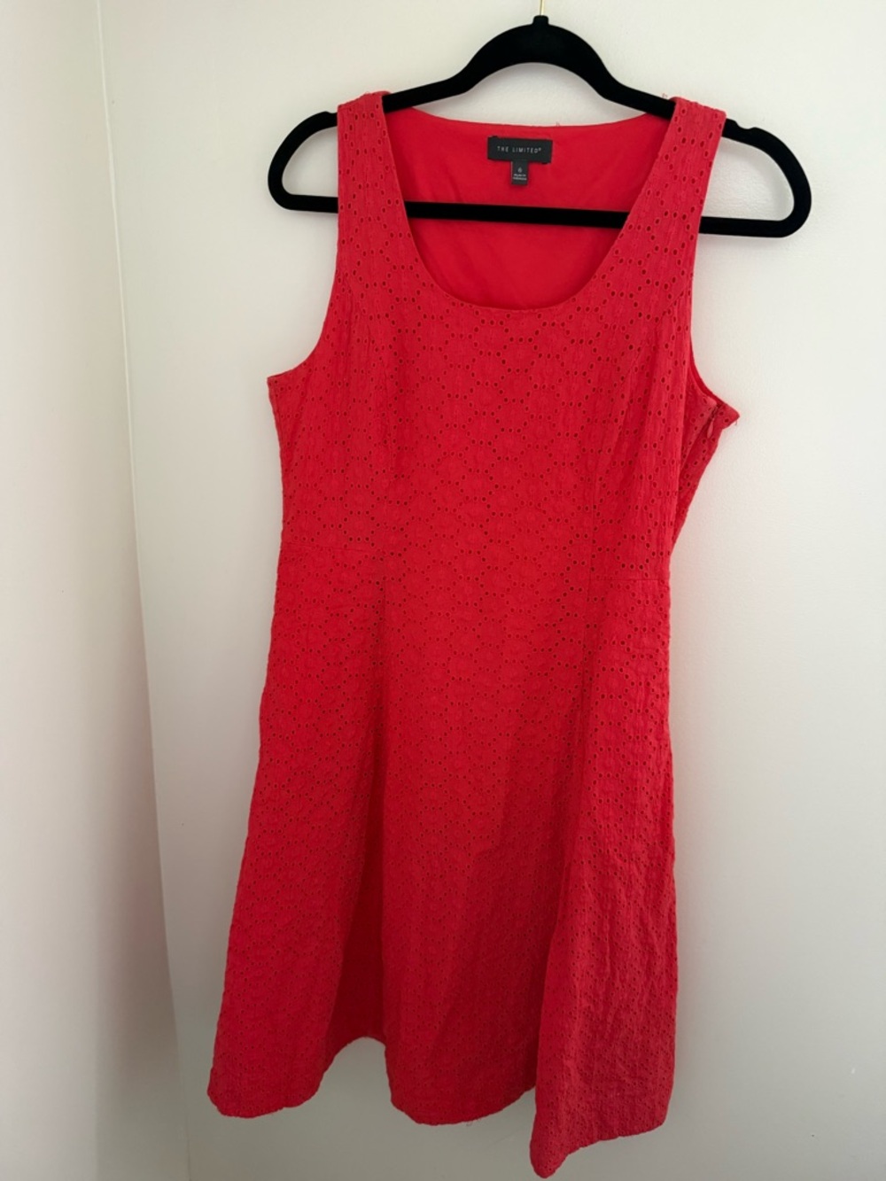 The Limited Hot Pink Eyelet Dress Size 6 Sleeveless Cotton Fit & Flare Pockets